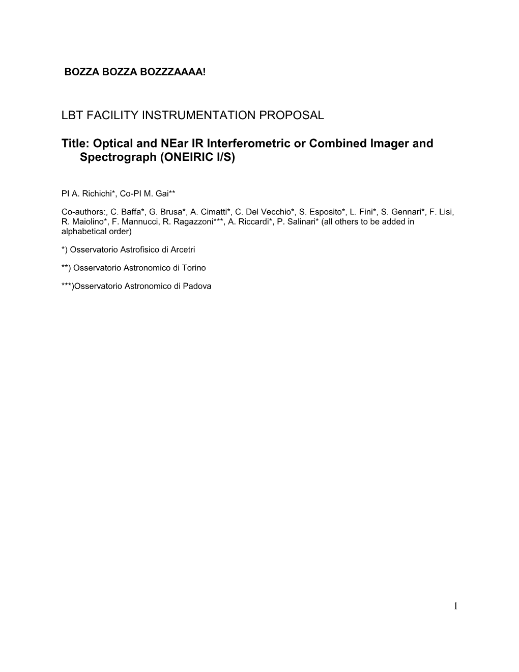 Lbt Facility Instrumentation Proposal