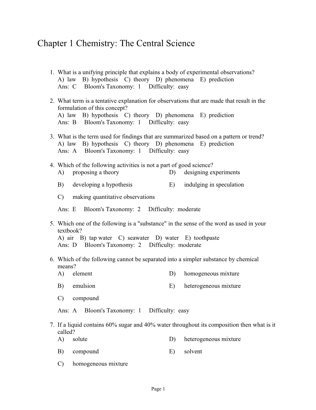 Chapter 1 Chemistry: the Central Science