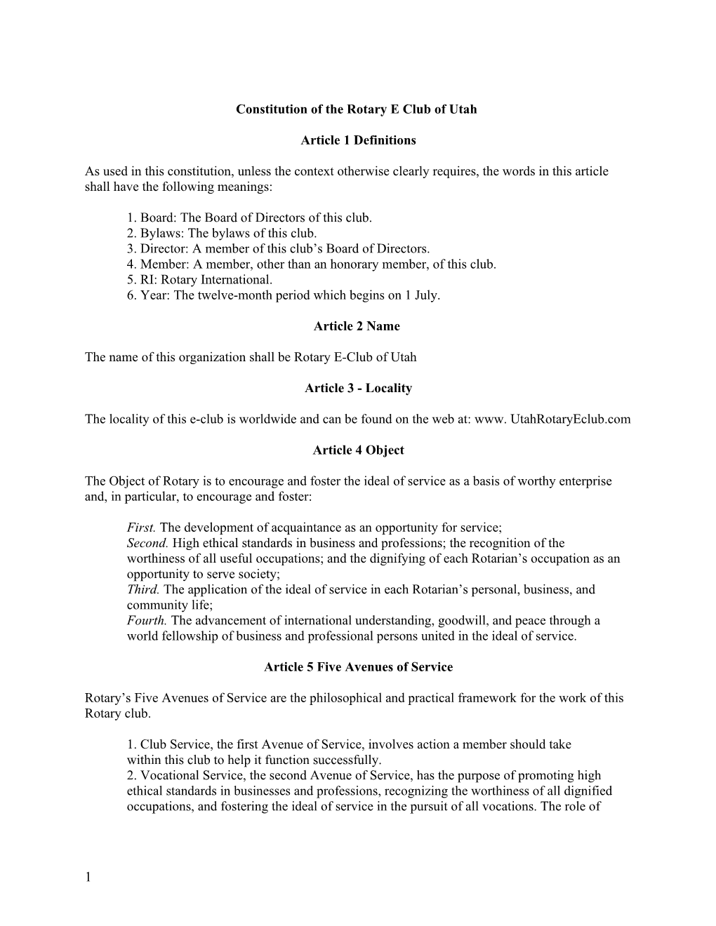 Constitution of the Rotary E Club of Utah