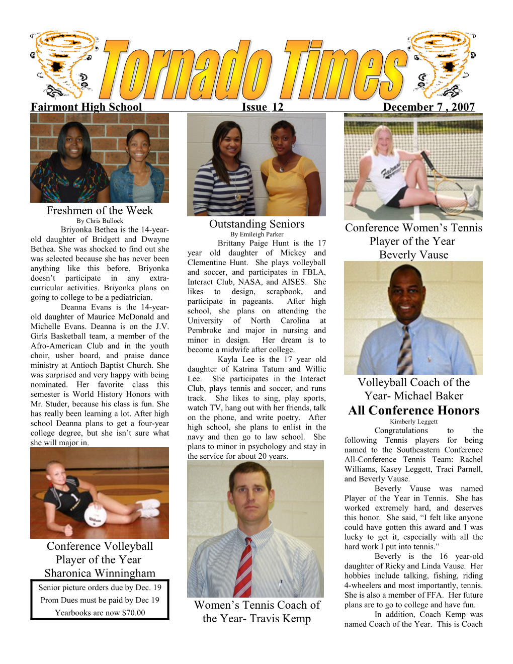 Fairmont High School Issue 12 December 7 , 2007