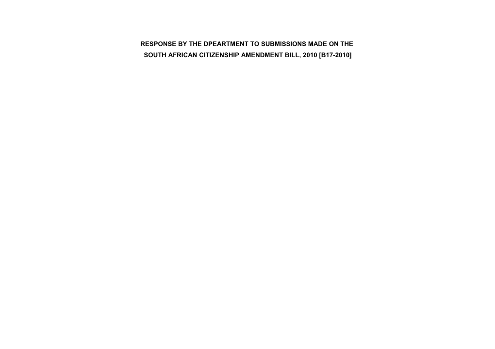 Responses by the Dpeartment to Submissions Made on the South African Citizenship Amendment