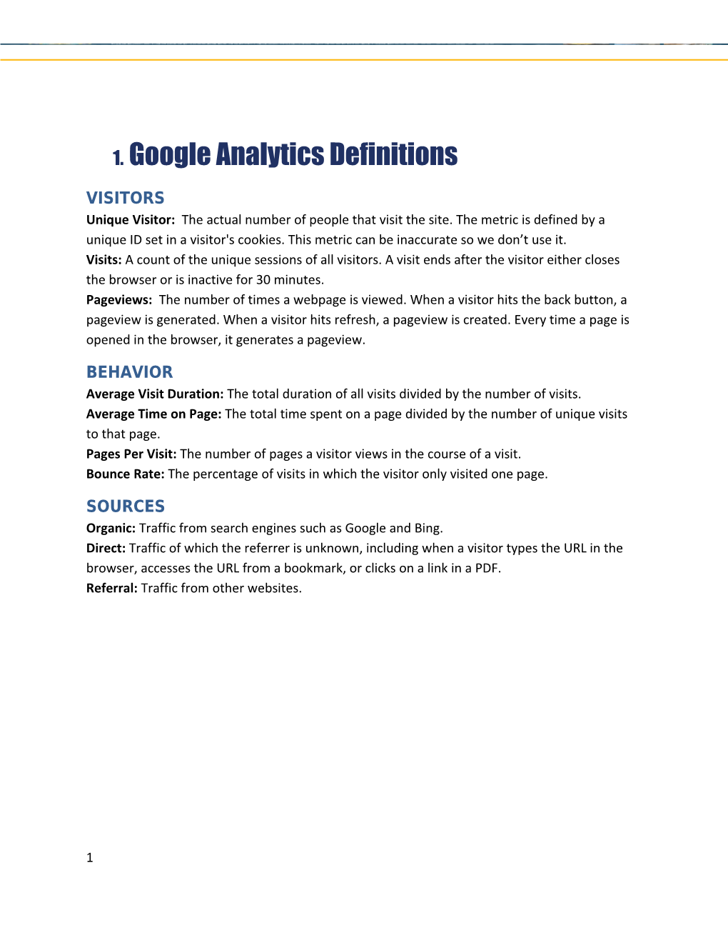 Google Analytics Definitions