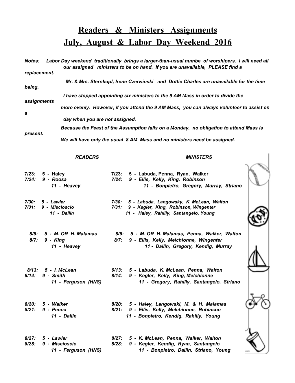 Readers Ministers Assignments