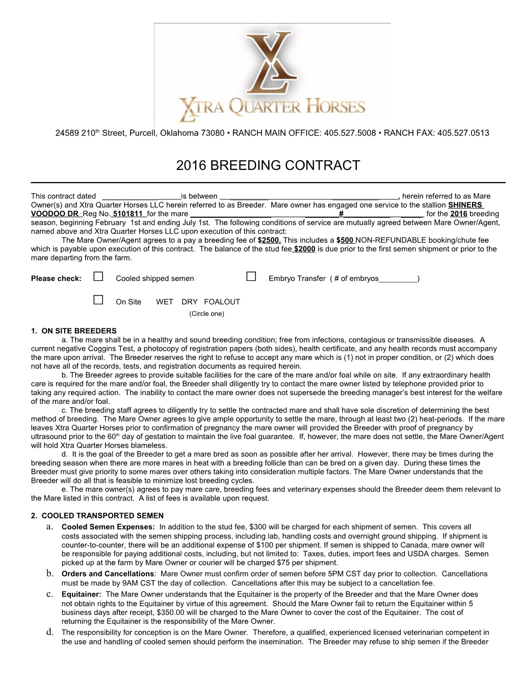 2016 Breeding Contract