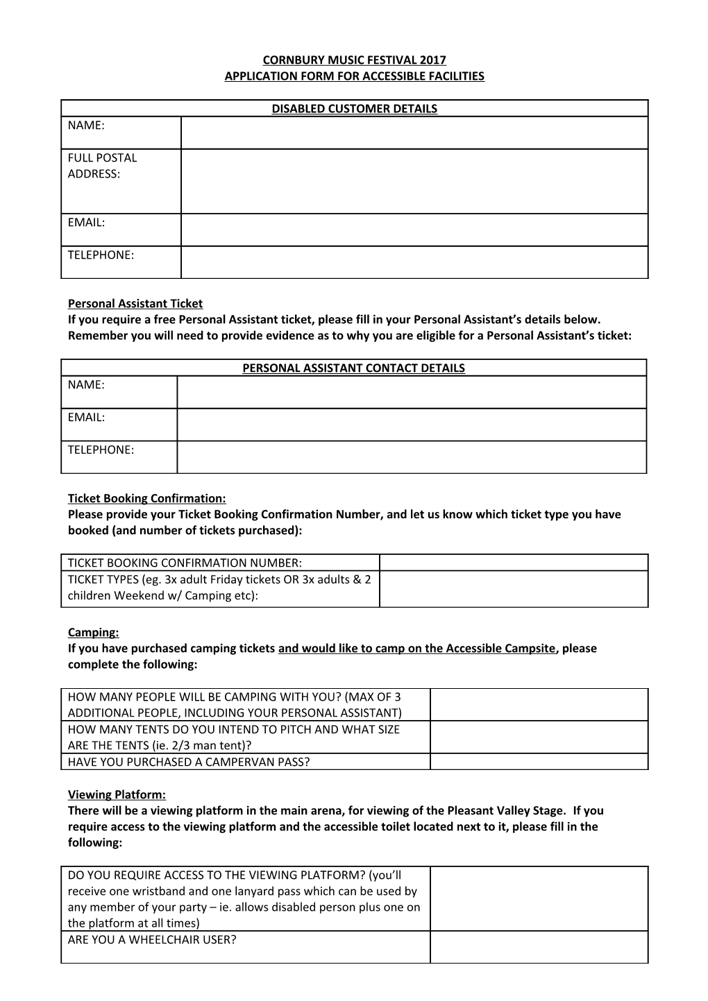 Application Form for Accessible Facilities
