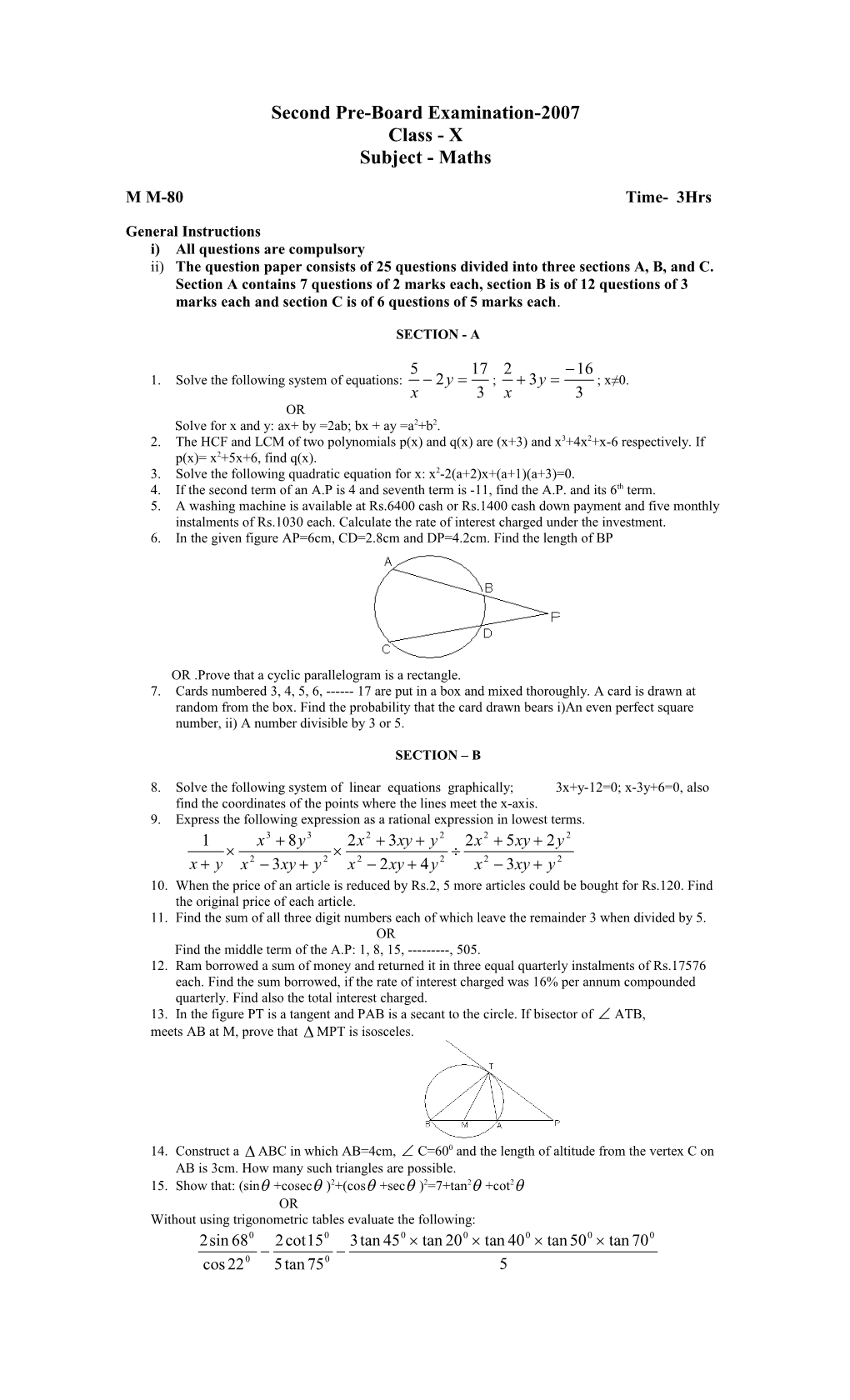 Pre-Board Examination-2007