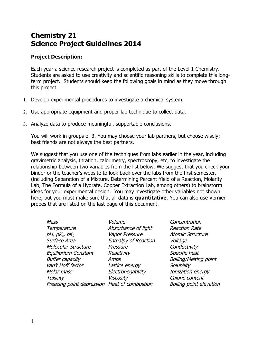 Science Project Guidelines 2014