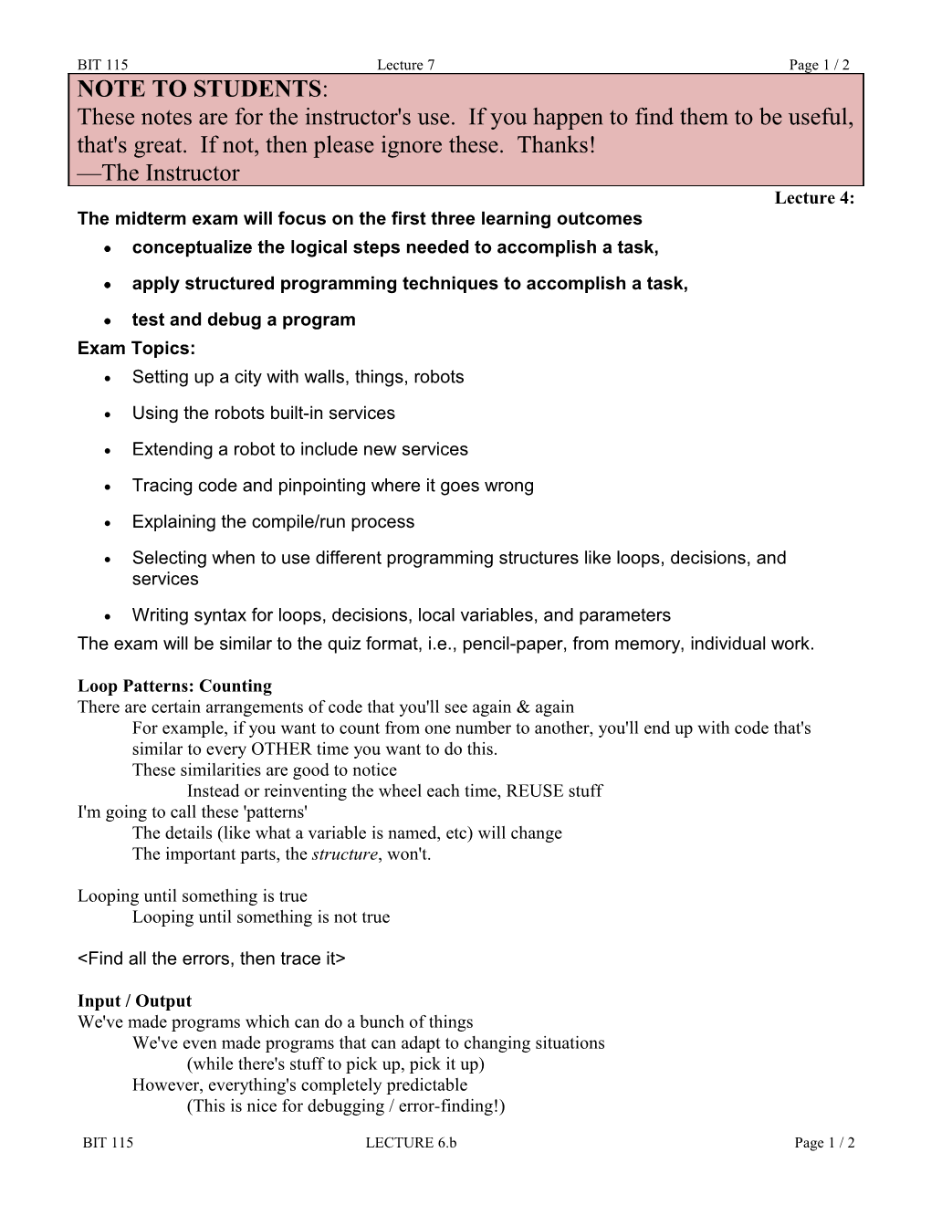 The Midterm Exam Will Focus on the First Three Learning Outcomes