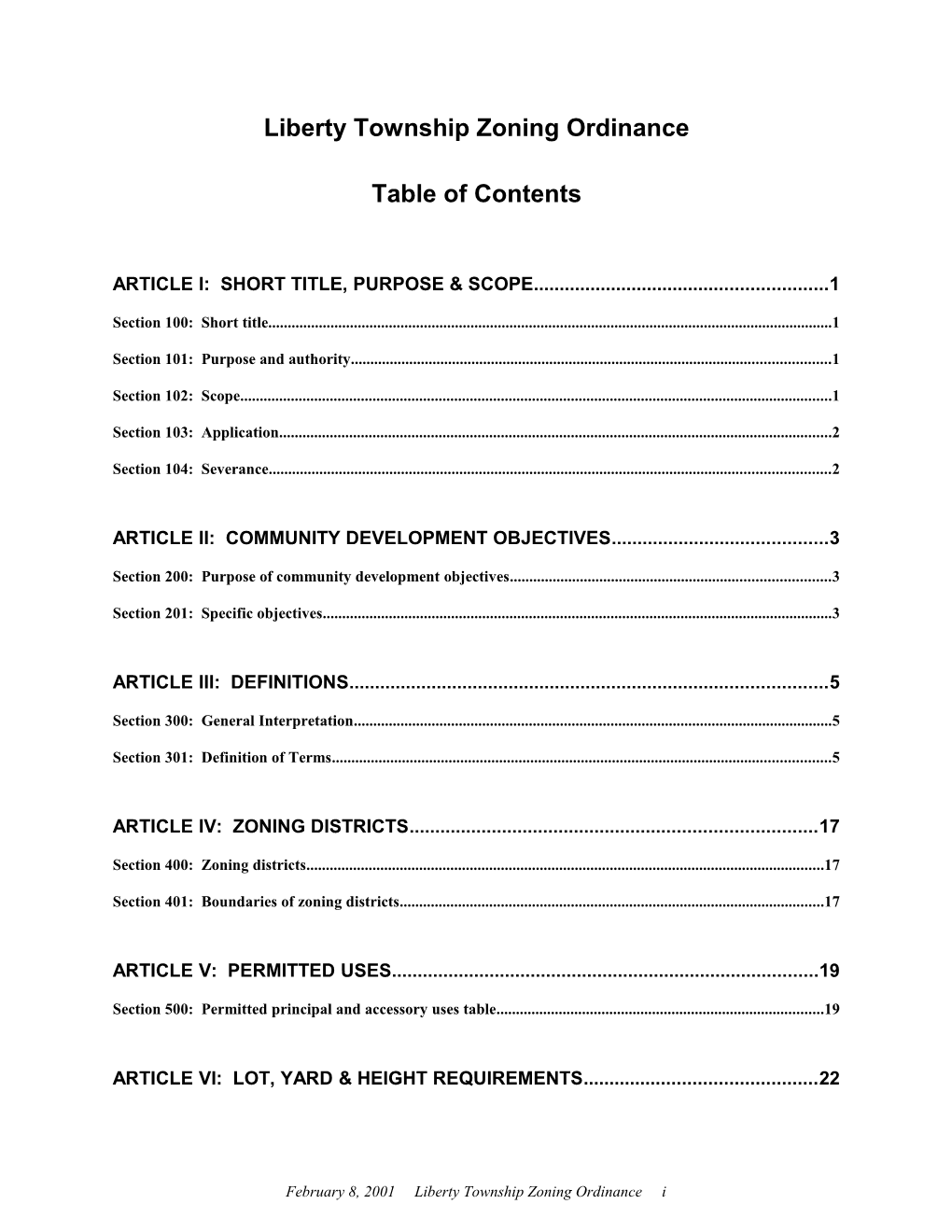 Liberty Township Zoning Ordinance