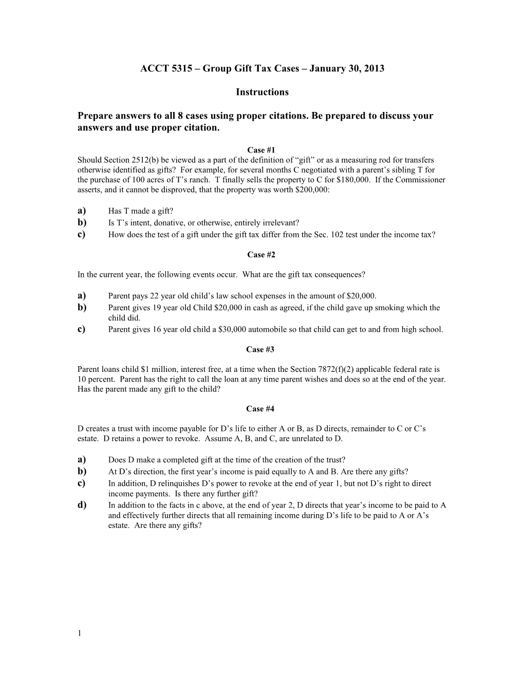 ACCT 5315 Gift Tax Group Assignment
