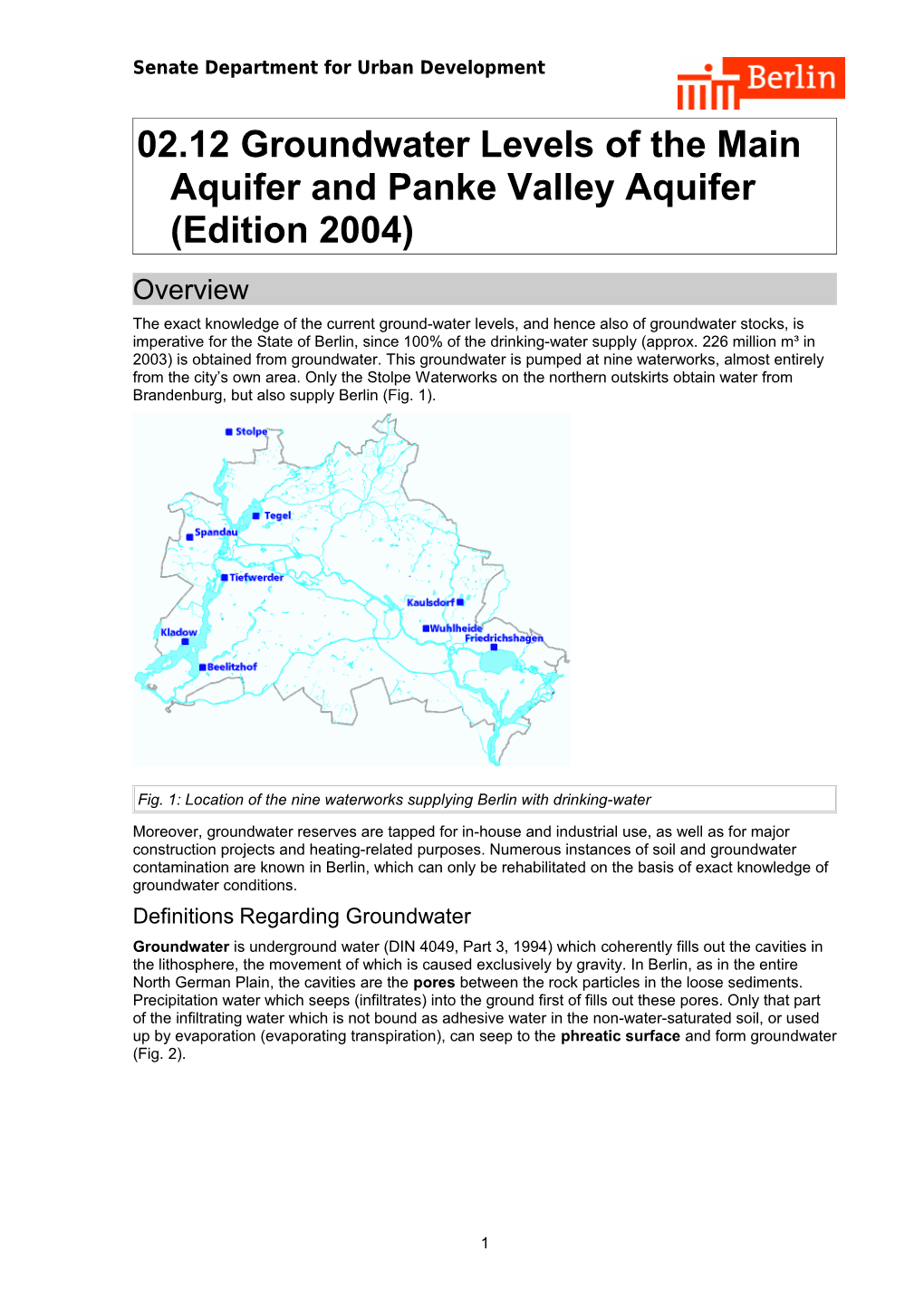02.12 Groundwater Levels of the Main Aquifer and Panke Valley Aquifer (Edition 2004)