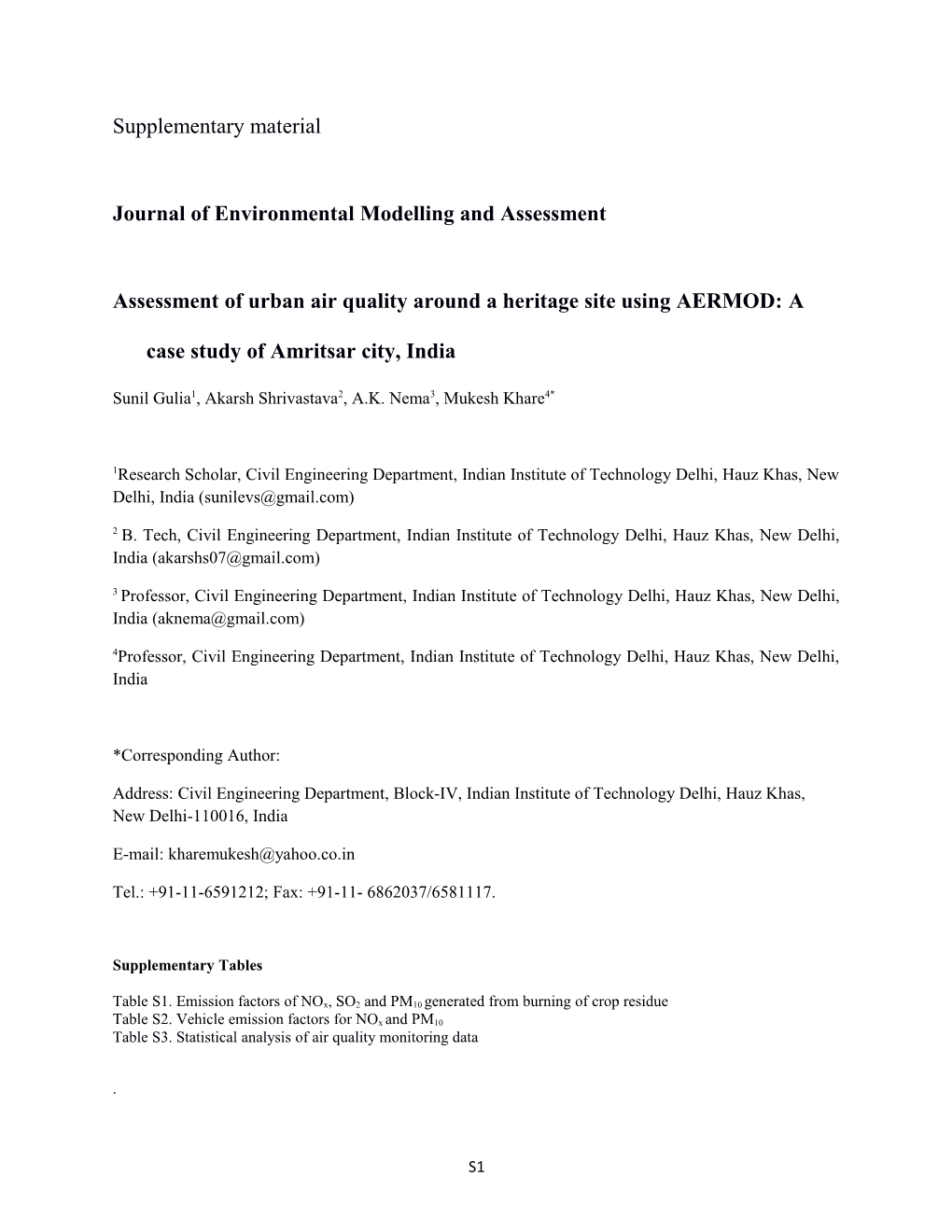 Journal of Environmental Modelling and Assessment