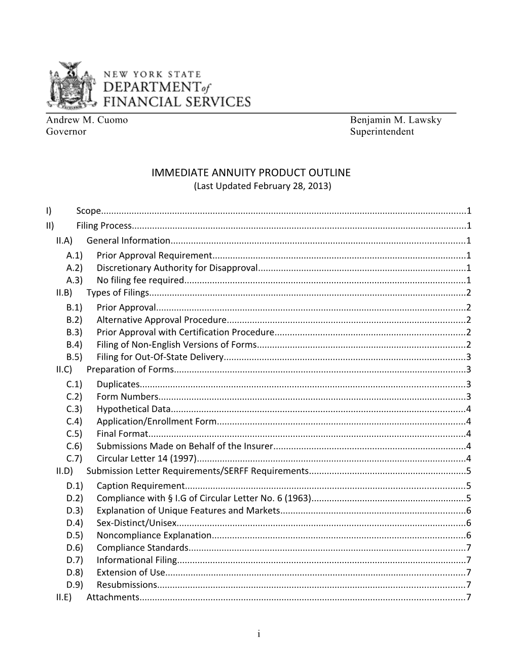 Individual Immediate Annuity Outline