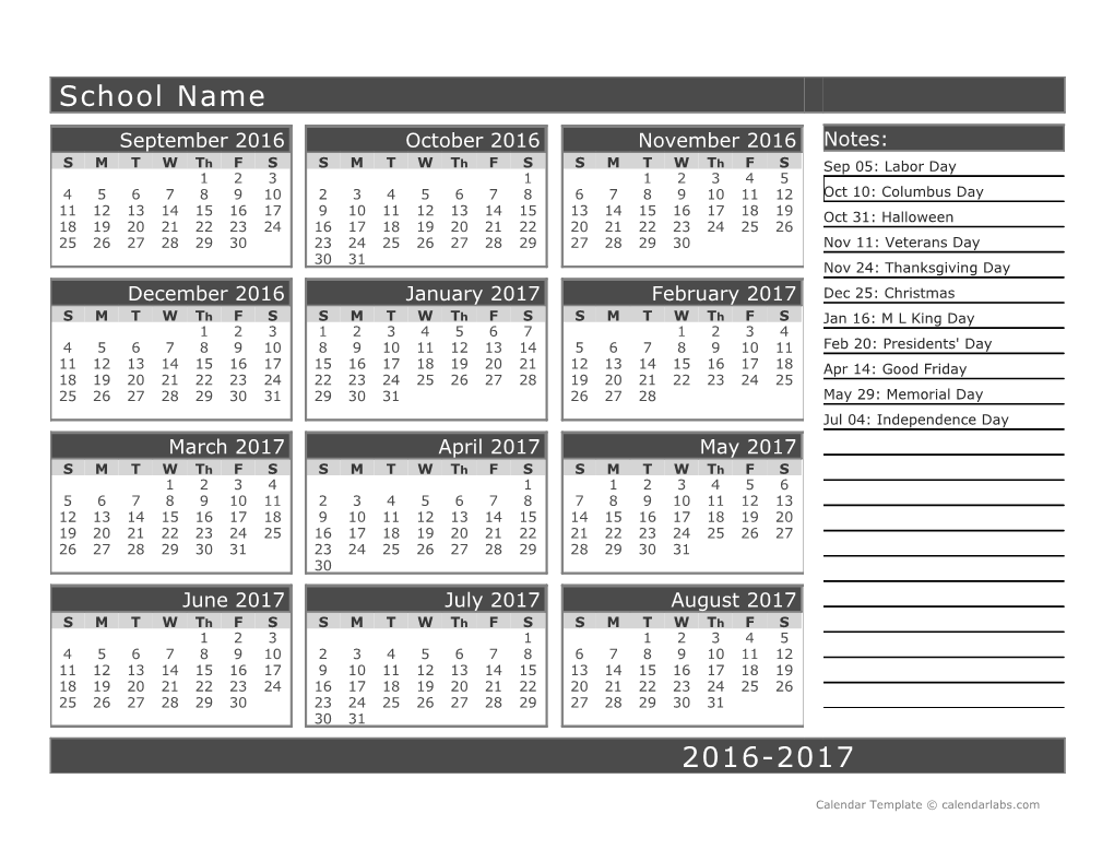 2016-17 School Calendar - Calendarlabs.Com s3
