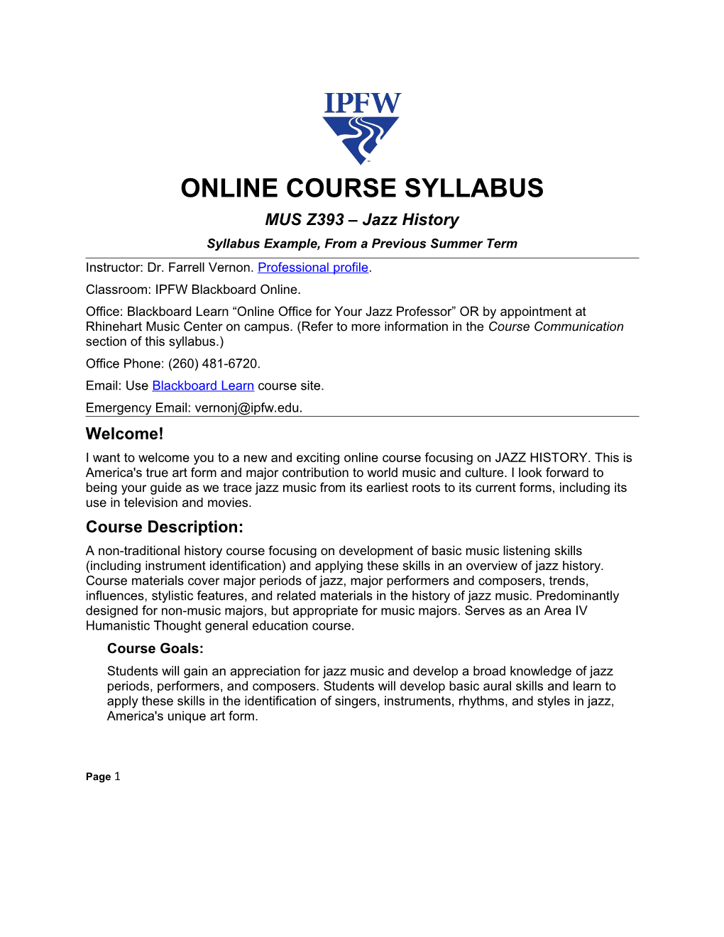 Syllabus Example, from a Previous Summer Term