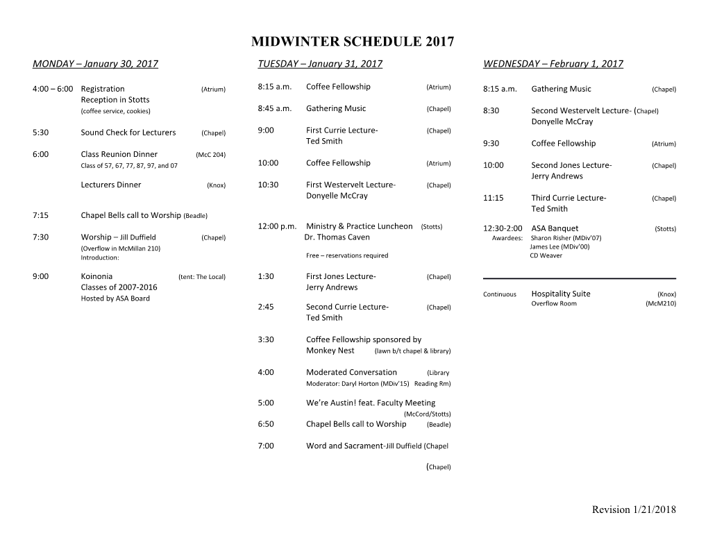 Midwinter Schedule 2017