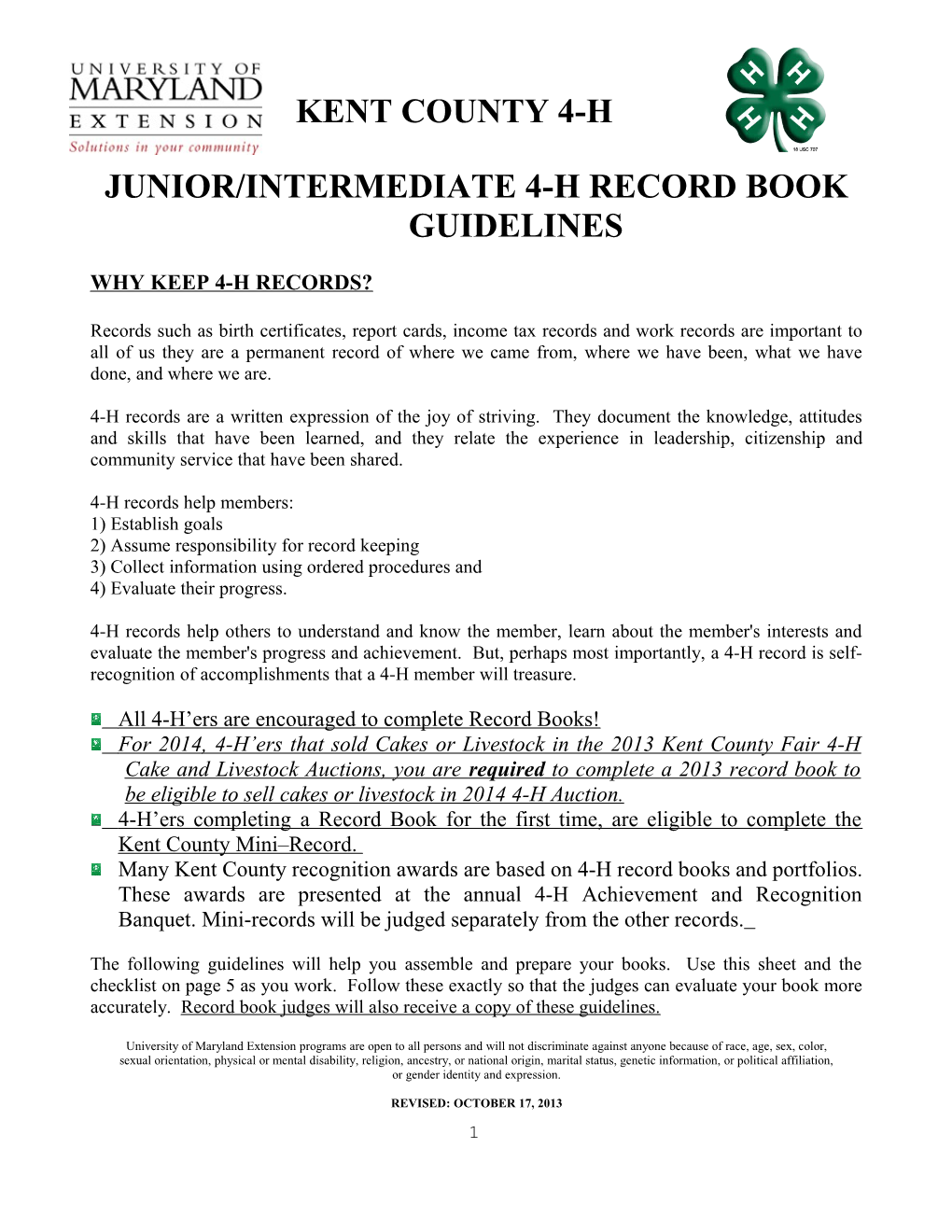 Junior/Intermediate 4-H Record Book Guidelines