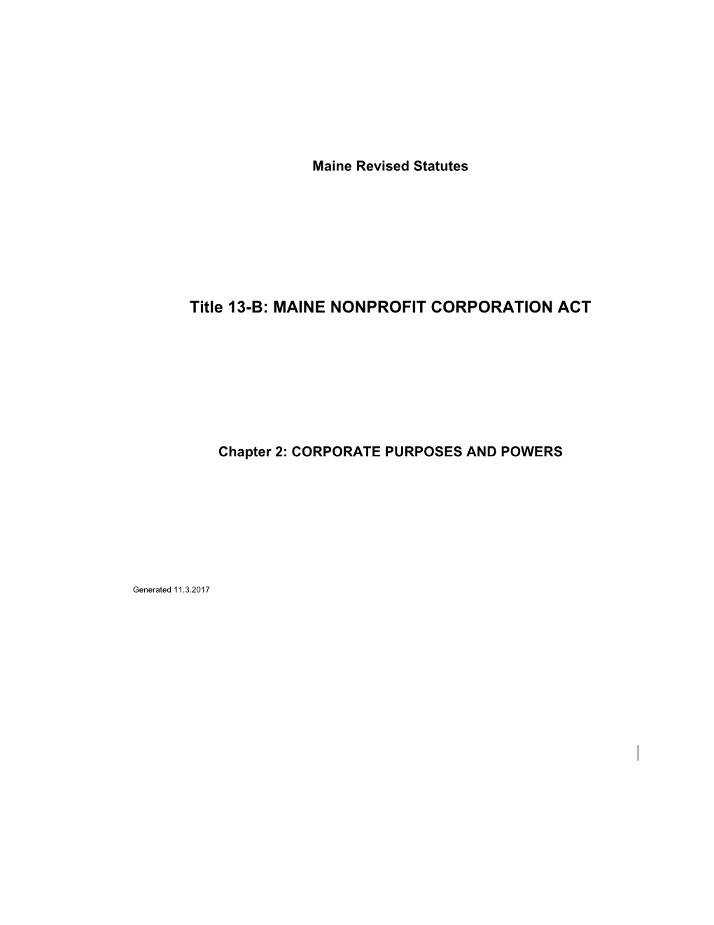 Title 13-B: MAINE NONPROFIT CORPORATION ACT
