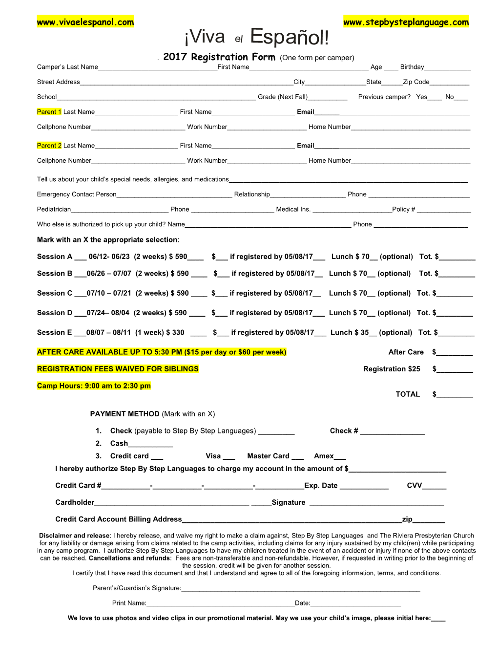 Camp Registration Form s1