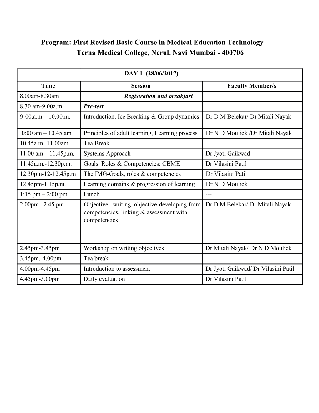 Program: First Revised Basic Course in Medical Education Technology