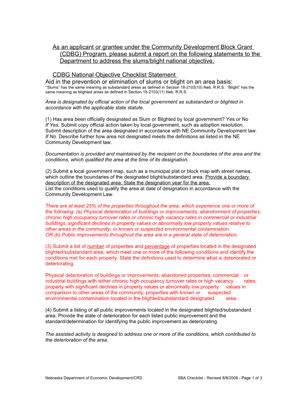 Checklist for SBA-Revised 8/8/2008