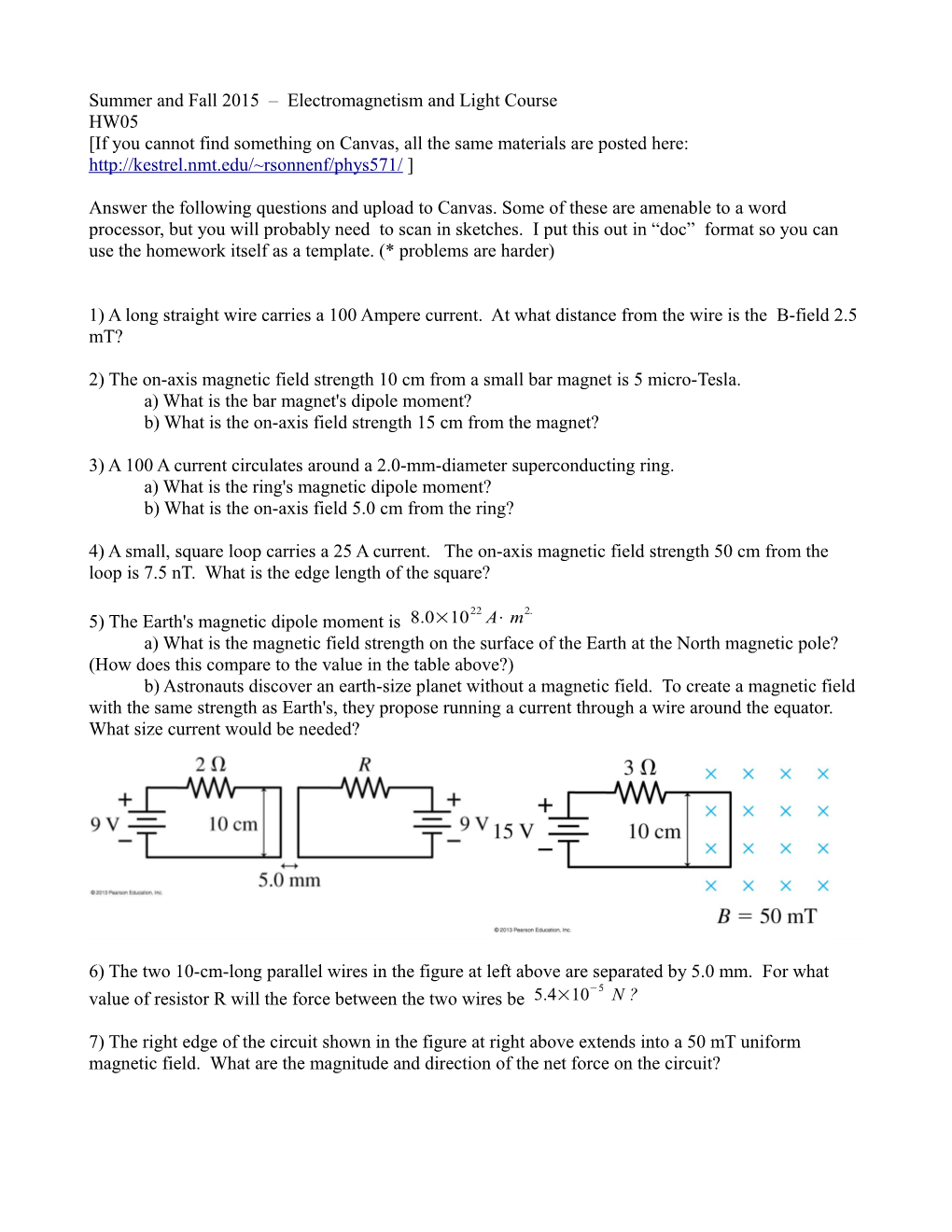 Summer and Fall 2015 Electromagnetism and Light Course