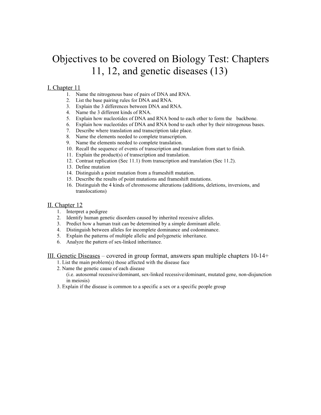 Biology - Chapter 11 Assessment Pg 306-307 #1-13, 20-24