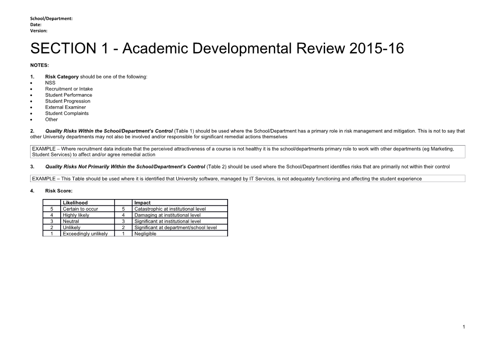 SECTION 1 - Academic Developmental Review 2015-16
