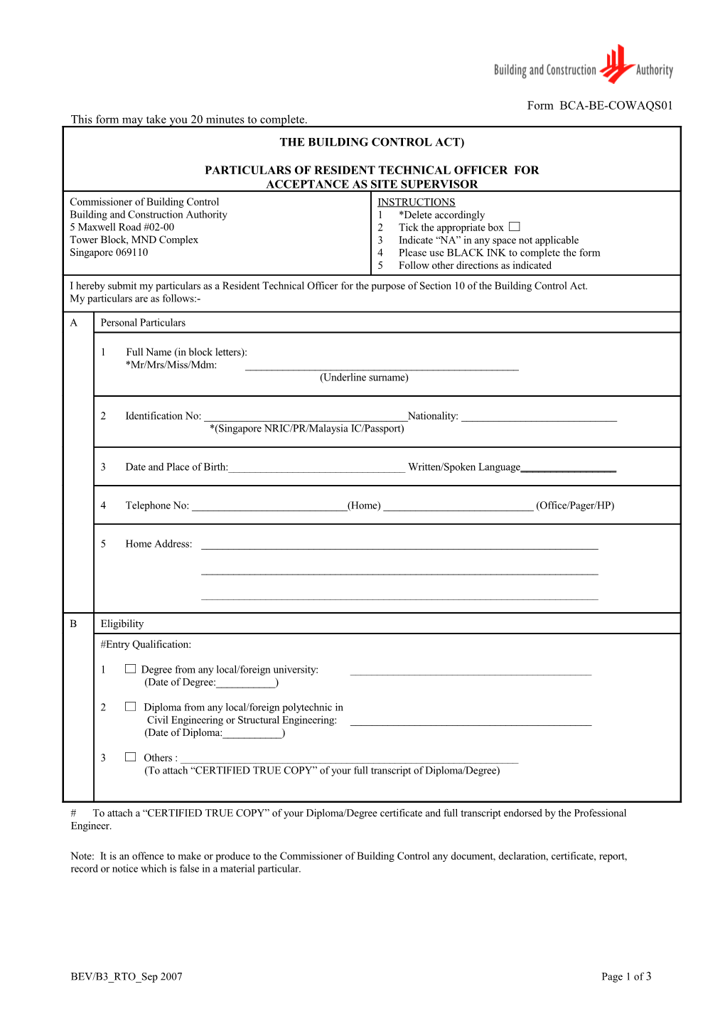 Application for Approval of Structural Plans