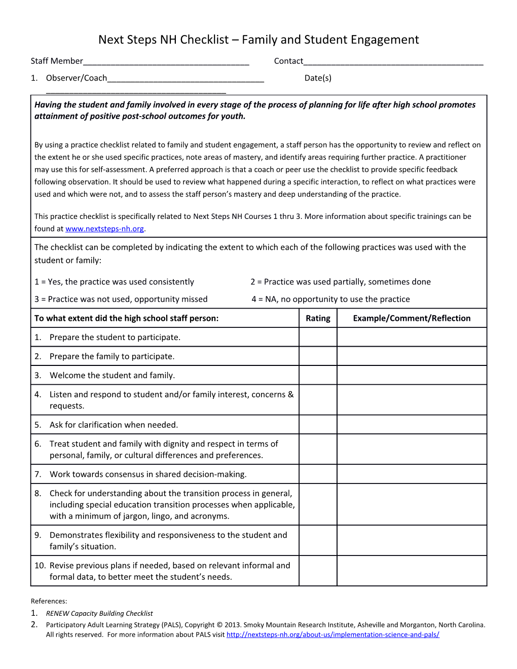 Next Steps NH Checklist Family and Student Engagement