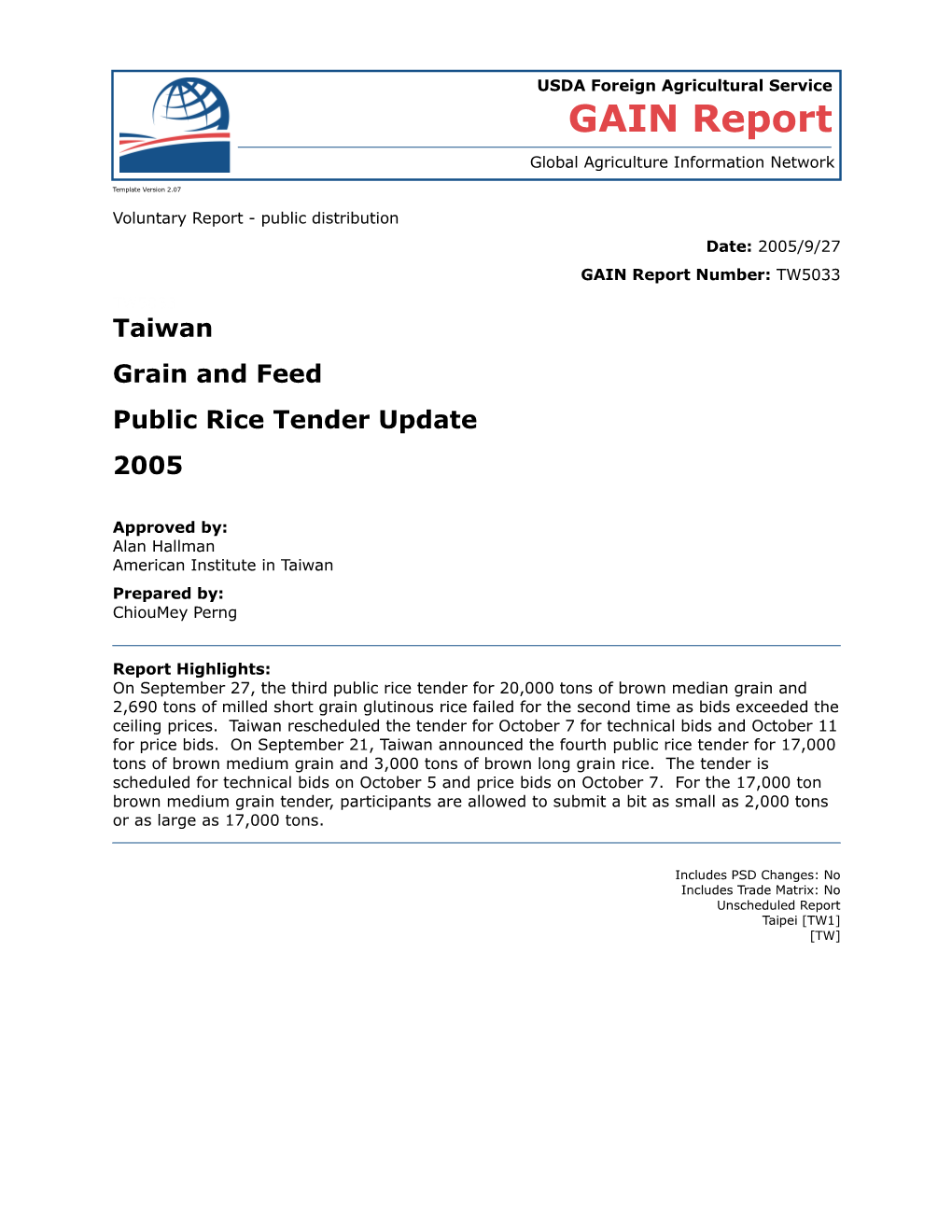 Voluntary Report - Public Distribution s73