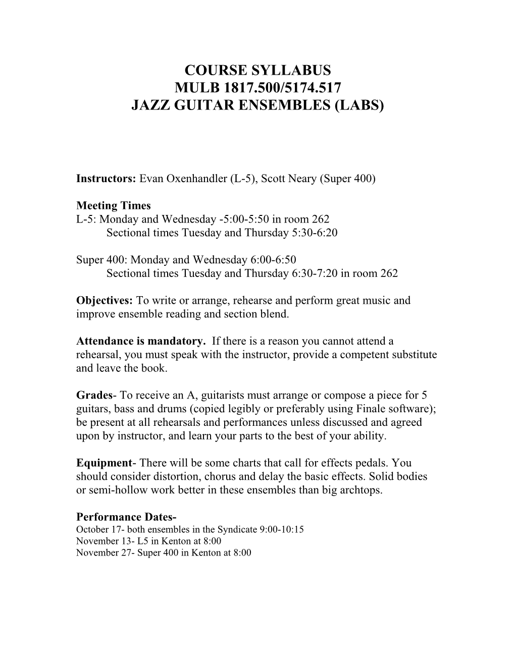 Jazz Guitar Ensembles (Labs)