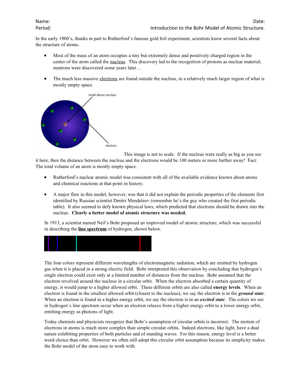 Period:Introduction to the Bohr Model of Atomic Structure