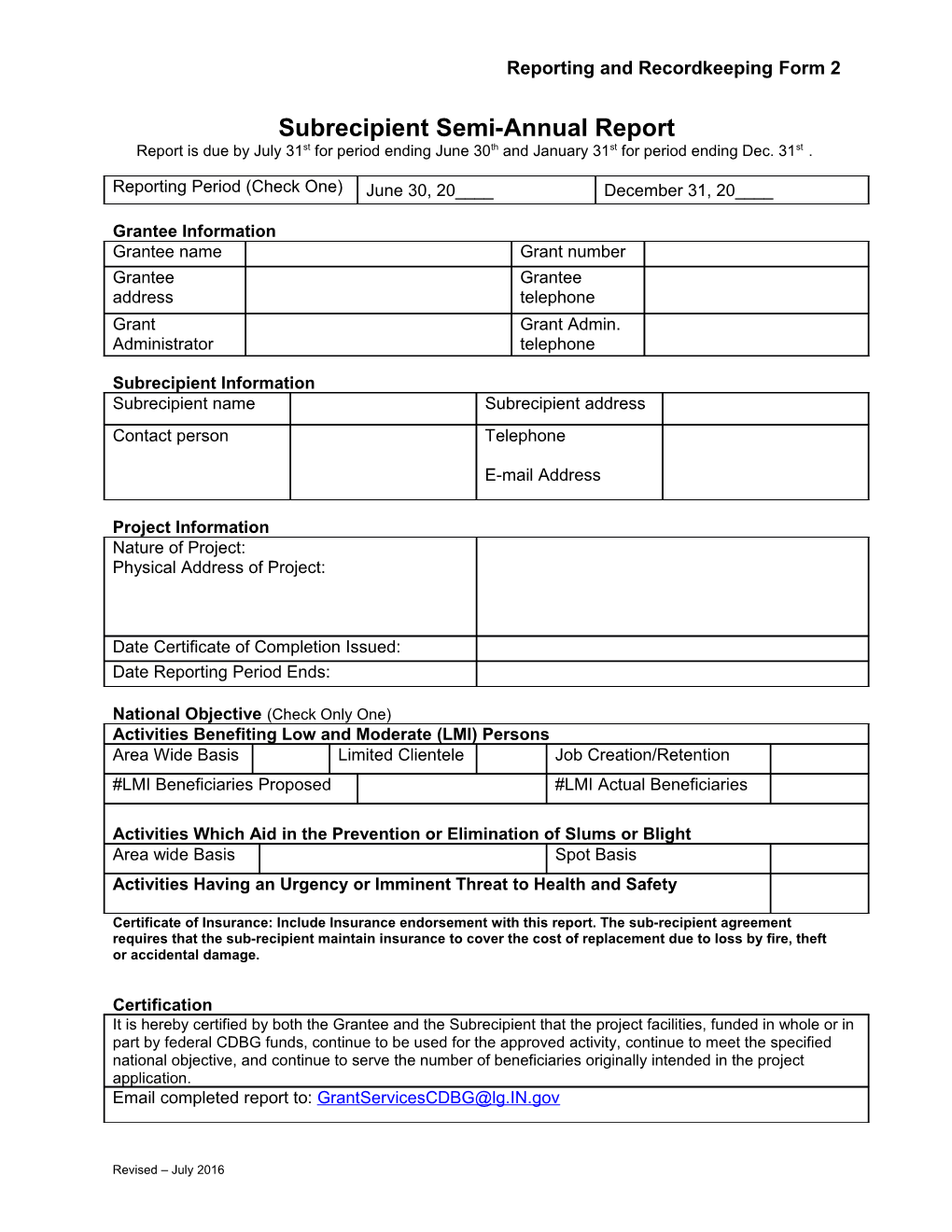 Reporting and Recordkeeping Form 2