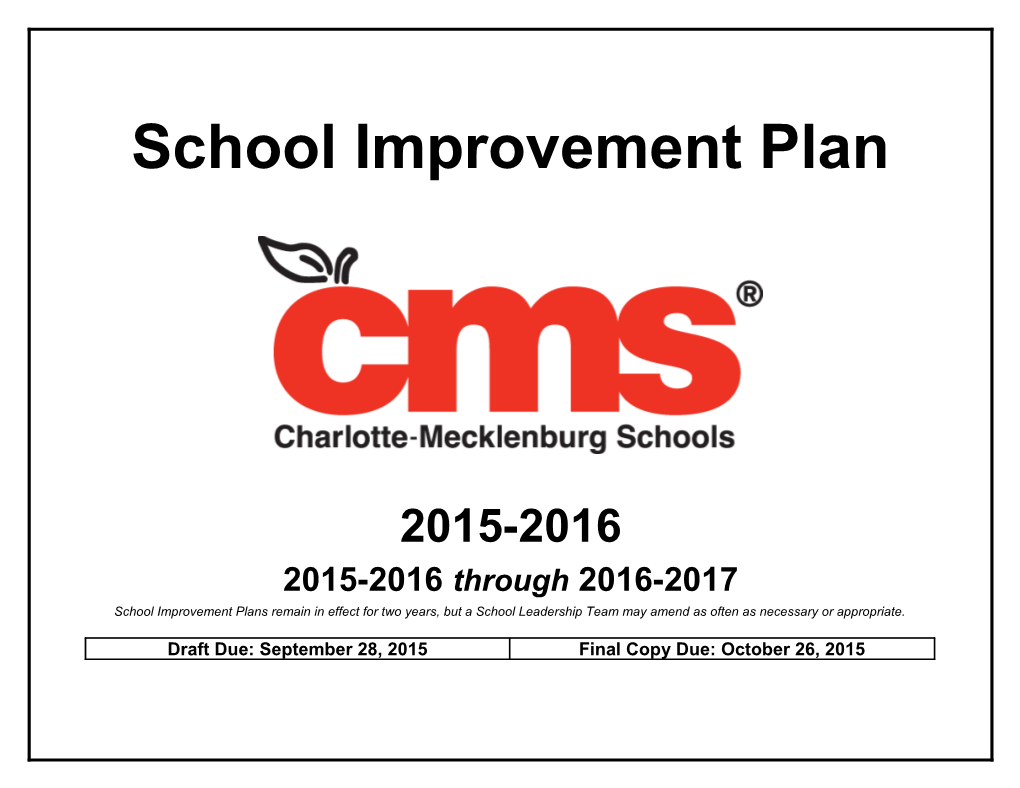 2015-2016 Torrence Creek Elementary School Improvement Plan Report