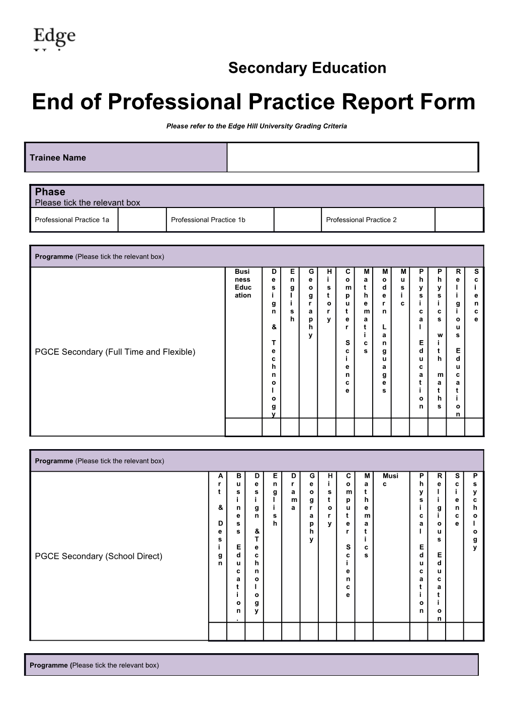 Please Refer to the Edge Hill University Grading Criteria