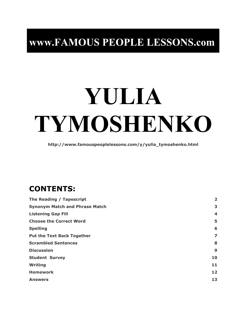 Famous People Lessons - Yulia Tymoshenko