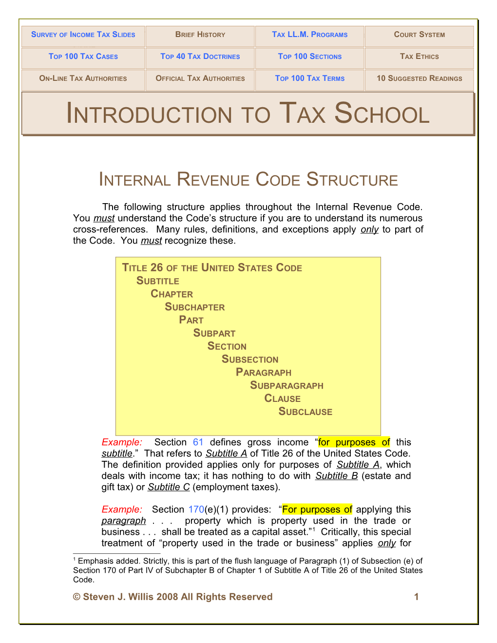Introduction to Tax School Structure of the Code
