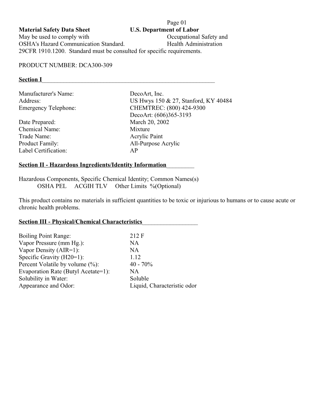 Material Safety Data Sheet U.S. Department of Labor s3