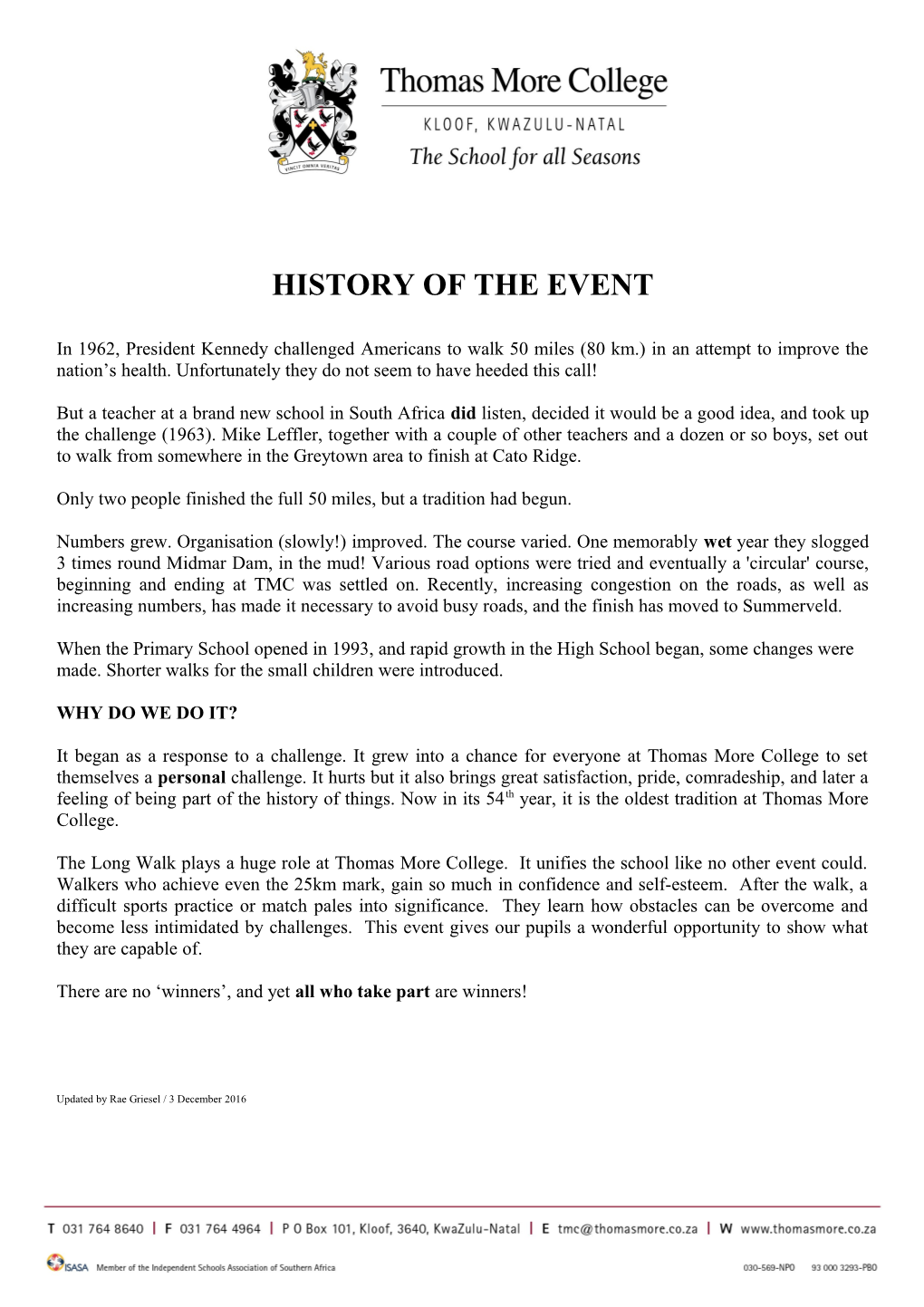 History of the Event