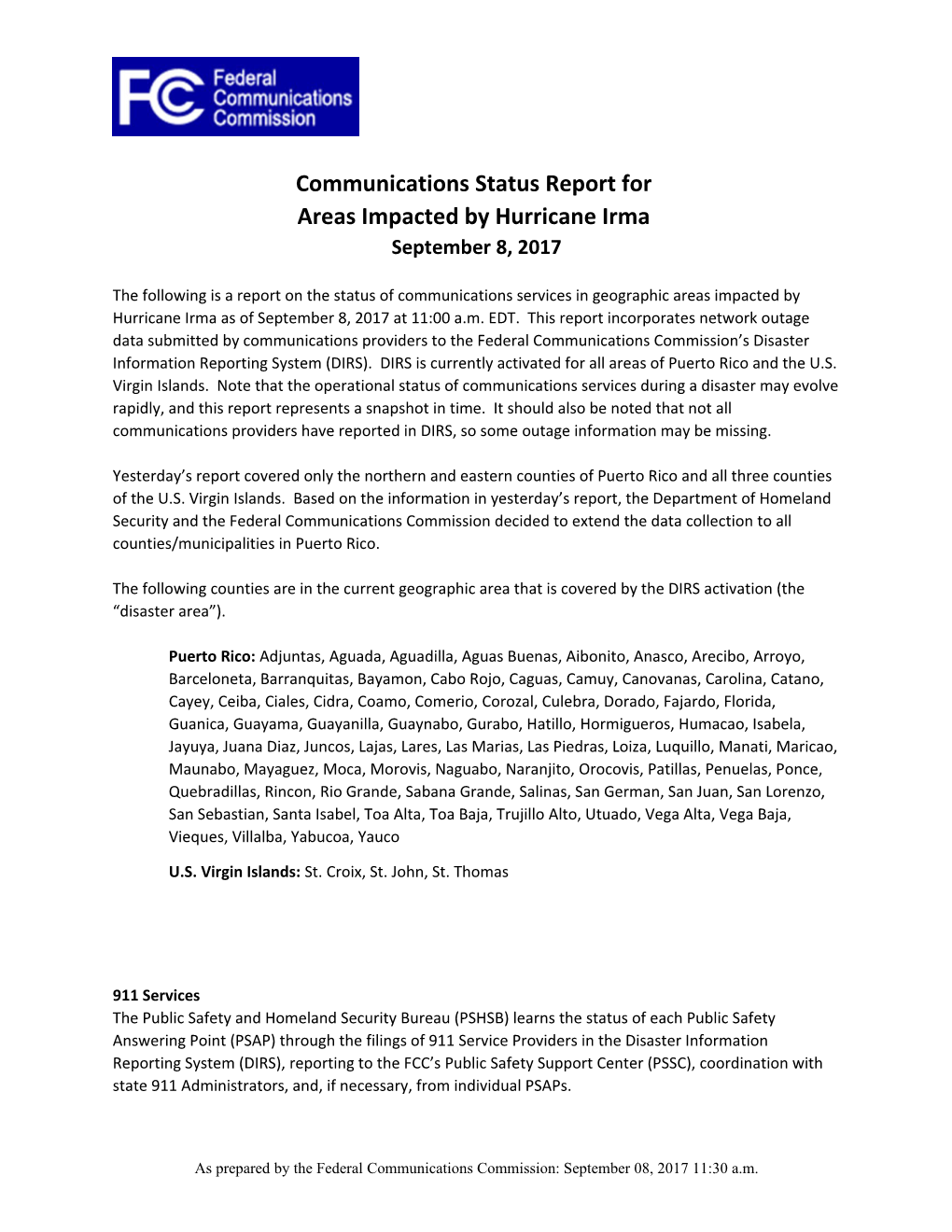 Communications Status Report For