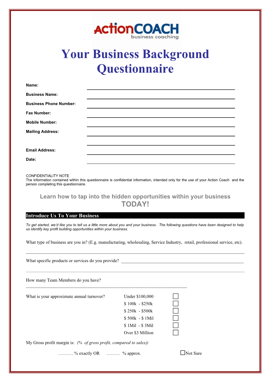 Your Business Background Questionnaire