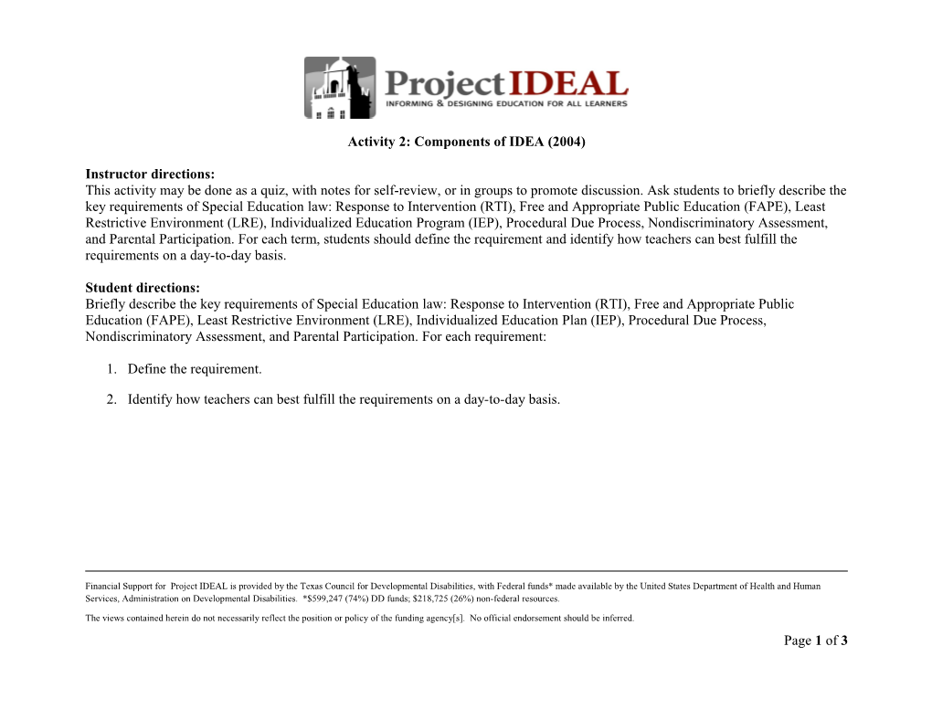 Activity 2: Components of IDEA (2004)