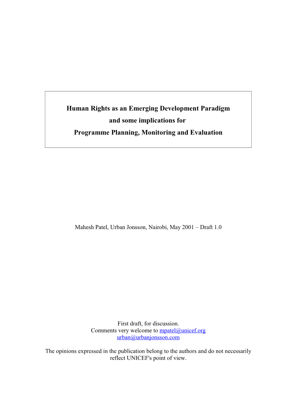 Rights Based Programme Monitoring and Evaluation