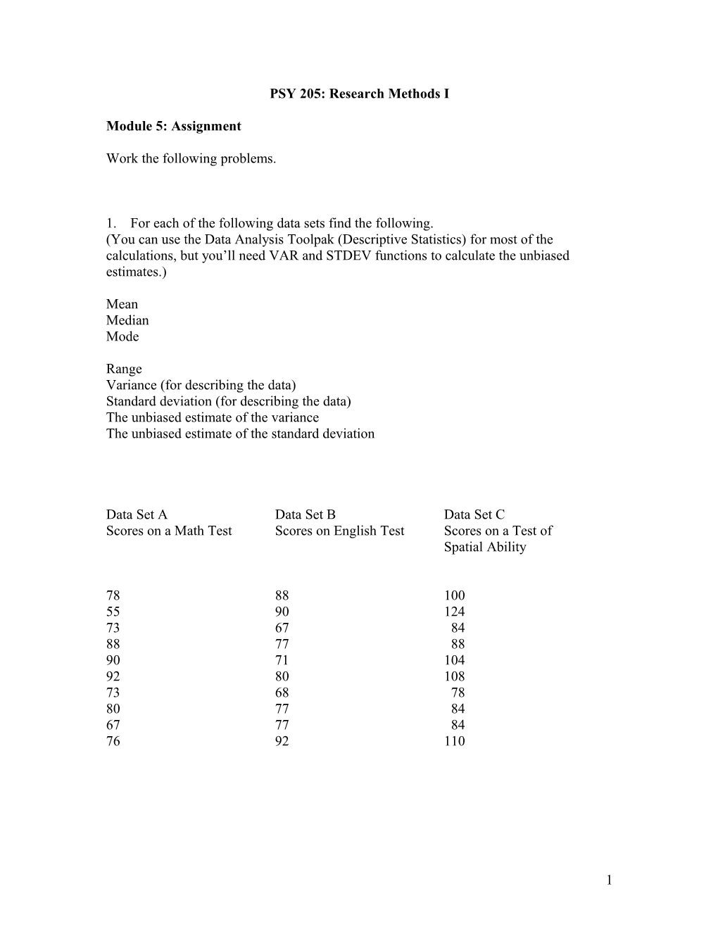 PSY 205: Research Methods I