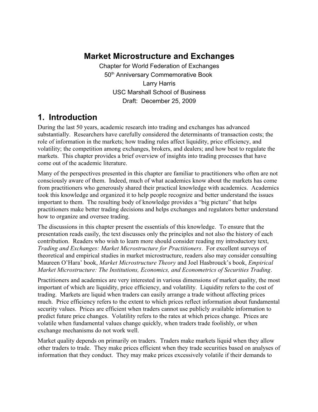 Market Microstructure and Exchanges
