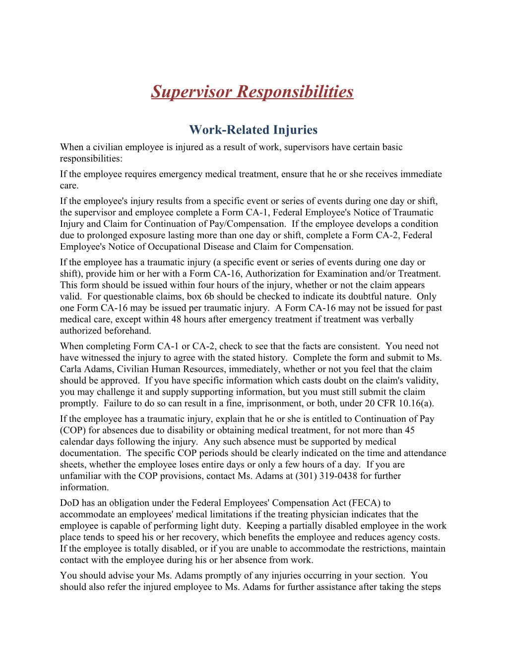 Supervisor Responsibilities