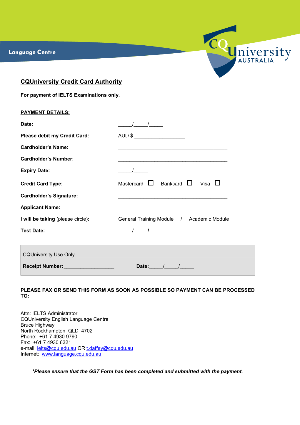 CQU Credit Card Authority