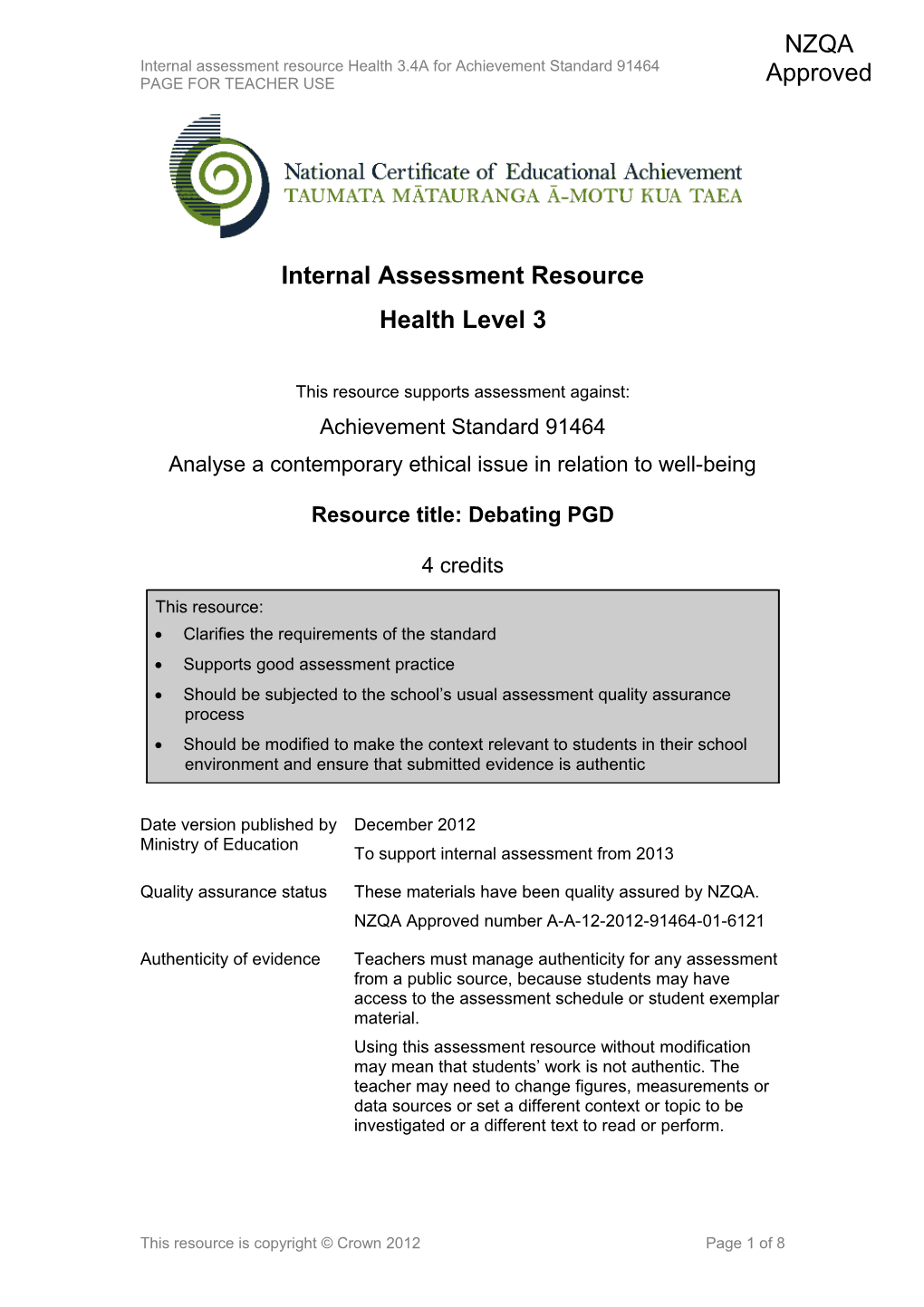 Level 3 Health Internal Assessment Resource