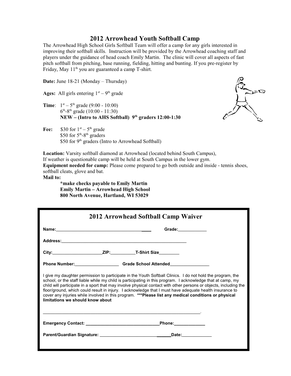 Arrowhead Youth Softball Camp (